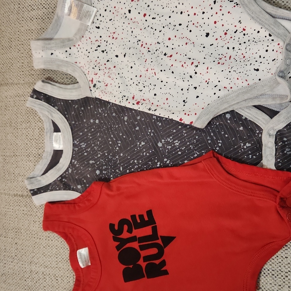 Washed, never worn set of 3 sleeveless onsies 3-6 months